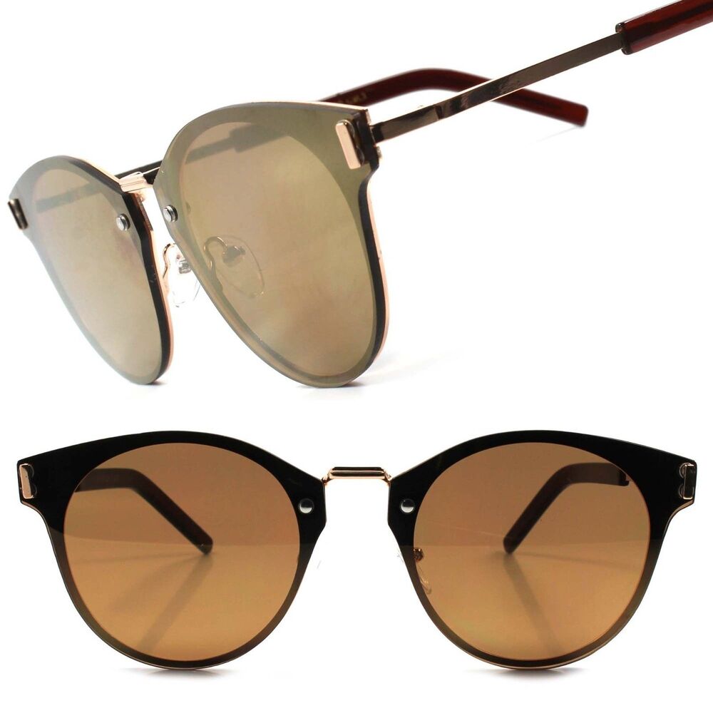 Gold Mirrored Lens Mens Womens Vintage Retro Style Indie Urban Round Sunglasses